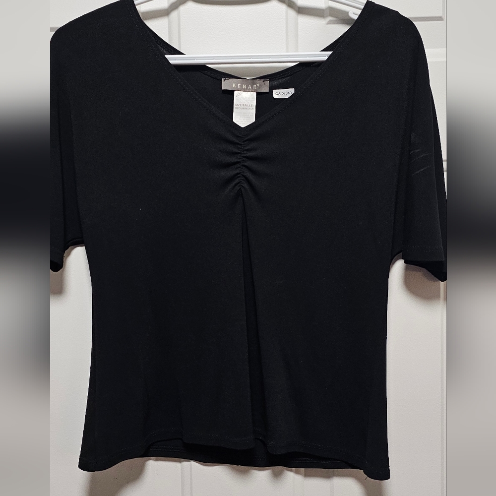 Kenar Black Ruched V-Neck Top